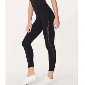 Lululemon Meant To Move 7/8 Tight Mesh Black Flocked Floral Leggings Pants 6